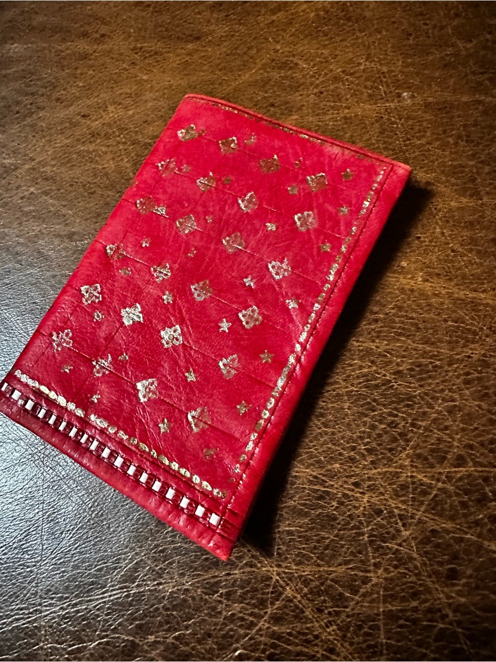 Leather Moroccan tooled leather wallet Red super soft
